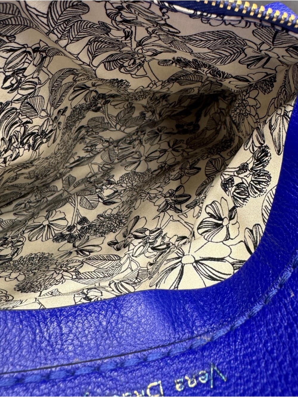 Vera Bradley Blue Leather Crossbody Bag Floral Lining - Picture 4 of 11